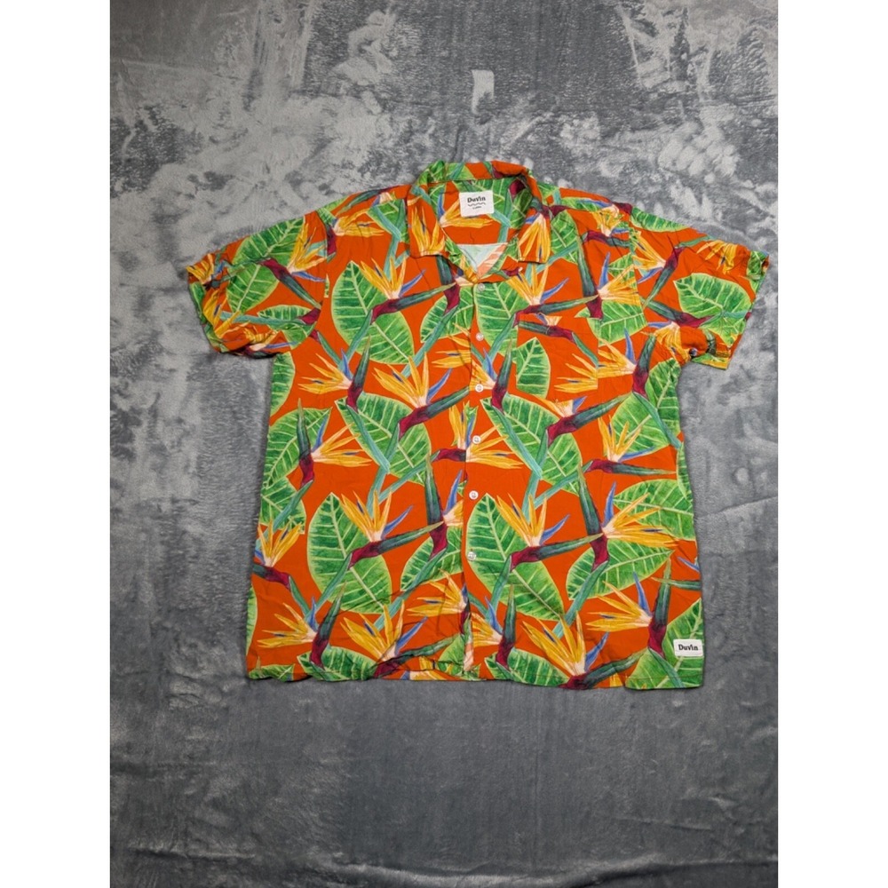 Duvin Design Company Shirt 100% Rayon Short Sleeve Button Hawaiian Large Mens XL